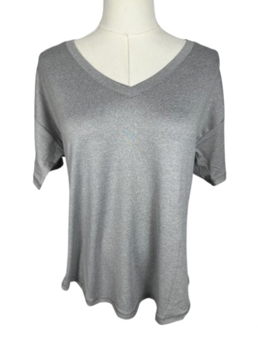 Ideology Women's V-Neck Short Sleeve Top in Gray Size M
